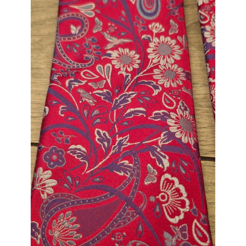 Canali 1934 Italy Mens Silk Tie Pink Red Purple Floral Paisley Recent‎ Necktie